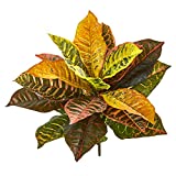 Nearly Natural 21” Garden Croton Artificial (Real Touch) (Set of 4) Silk Plants, Mixed