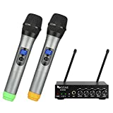 Fifine UHF Dual Channel Wireless Handheld Microphone, Easy-to-use Karaoke Wireless Microphone System-K036