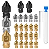 22PCS 0.4mm MK8 Nozzles 3D Printer Extruder Nozzle Hardened Steel, Stainless Steel, Brass High Temperature Pointed Wear Resistant with Cleaning Needles for Makerbot, CR-10, Ender 3/Ender3 pro,Prusa i3