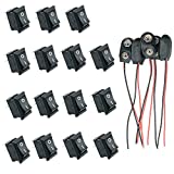 Sumkyle On Off Mini Rocker Switches AC 6A 250V 2Solder Lug,with 9V Battery Clip Connector Buckles Pack of 20