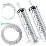 2 PCS 150 ML Large Syringes with 2 PCS Tubes (40.9inch /13inch),Plastic Garden Industrial Syringes for Scientific Labs, Measuring, Watering, Refilling, Filtration Multiple Uses
