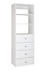 Modular Closets Vista Collection Wood Built in Shelf Tower Closet Organizer Unit with 4 Drawers (White, 19.5" Wide)