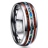 Vakki Hawaiian Koa Wood and Abalone Shell Inlay Tungsten Rings for Wedding Engagement Anniversary Size 12