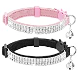 EXPAWLORER Cat Collar Breakaway with Bells - 2 Pack Rhinestones Bling Diamante Collars - Soft Velvet Safe Adjustable Shing Collar for Cats Kitty Girls and Small Dogs
