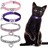 Weewooday 4 Pieces Rhinestone Cat Collar Heart Bling Breakaway Cat Collar Valentine's Day Cat Collar Soft Velvet Collar with Rhinestone Love Heart Adjustable Safety Cat Collar with Bell for Kitty (S)