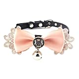 COCOPET Luxury Handmade Bling Rhinestone Japanese Kimono Bow Tie Collar with Bell Necklace Jewelry for Small Doggie Cats Puppies Girl Costume Pink (XS) Pink