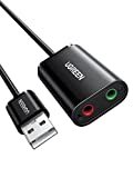UGREEN USB to Audio Jack Sound Card Adapter with Dual TRS 3-Pole 3.5mm Headphone and Microphone USB to Aux 3.5mm External Audio Converter for Windows Mac Linux PC Laptops Desktops PS5 Headsets Black