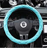 Follicomfy Comfort Leather Auto Car Steering Wheel Wrap Cover,Anti Slip Universal 15 Inch,Blue