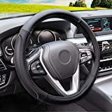 Magnelex Microfiber Leather Steering Wheel Cover – Black. Heat Resistant Anti-Slip Car Wheel Wrap - Compatible with Most Makes and Models of Cars and Trucks with 14.5 to 15 Inch Steering Wheels
