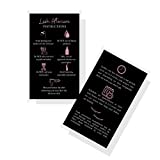 Lash Extension Aftercare Instructions Cards | 50 Pack | 2x3.5" inch Business Card Size | Black with Rosey Pink Design