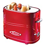 Nostalgia 2 Slot Hot Dog and Bun Toaster with Mini Tongs, Retro Hot Dog Toaster, Hot Dog Cooker that Works with Chicken, Turkey, Veggie Links, Sausages and Brats, Metallic Red