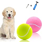 Giant 9.5" Dog Tennis Ball, Banfeng 2 Pack Dog Toy Balls Large Tennis Ball Oversize Interactive Puzzle Toy with 1Ball Pump +1Needle for Small, Medium, Large Dogs (Yellow+Pink)