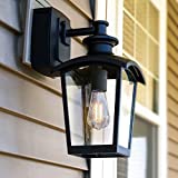 Home Luminaire 31703 Spence 1-Light Outdoor Wall Lantern with Seeded Glass and Built-in GFCI Outlet, Black