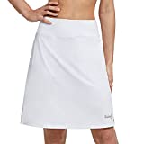 BALEAF Women's 20" Knee Length Skorts Skirts Athletic Modest Long Golf Casual Skirt Zipper Pocket UV Protection White L