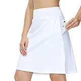 Tanmolo Women's 20" Knee Length Skorts Skirts Modest Sports Athletic Running Golf Tennis Skirts with Pockets UV Protection(White,M)