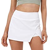 White Tennis Skirt for Women Ribbed Stretchy with Shorts Running Golf Casual Workout Pencil Mini Skirts Skort