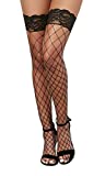 Dreamgirl Women's Fence Net Thigh-High Stockings with Stay Up Silicone Lace Top, Black, One Size