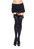 Leg Avenue Women's Satin Ruffle Trim and Bow Thigh Highs, Black, One Size