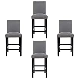 thksbought Set of 4 Barstools Nail Head Decoration 24 inch Soft Cushions with Solid Wood Legs Stools(Gray)