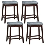 ERGOMASTER Set of 4 Cambridge Bar Stools, 24 Inch Counter Stools, Solid Wood Legs Espresso with Gray PU Cushion for Kitchen Living Room and Bar (Set of 4,24Inches Dark Brwon Leg