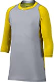 Nike Mens Pro Cool Reglan ¾-Sleeve Baseball Shirt,(Yellow/Grey,Small)