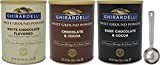 Ghirardelli Sweet Ground Premium Powder 3 Flavor Variety, 1 - 3 Pound Can Each, White Chocolate, Chocolate, and Dark Chocolate with Ghirardelli Stamped Barista Spoon