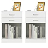 Nightstand Set of 2 with Charging Station, White Night Stands for Bedroom, End Table Side Stand Cabinet
