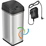 iTouchless 13 Gallon Sensor Trash Can Battery-Free Automatic Bin with Odor Filter, for Kitchen and Office, Black and Stainless Steel, Ac Adapter