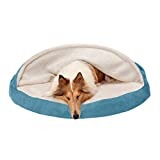 Furhaven Orthopedic Pet Bed for Dogs and Cats - Sherpa and Suede Snuggery Blanket Burrow Nest Dog Bed with Removable Washable Cover, Blue, 44-Inch