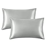 Bedsure Satin Pillowcases Standard Set of 2 - Silver Grey Silk Pillow Cases for Hair and Skin 20x26 inches, Satin Pillow Covers 2 Pack with Envelope Closure