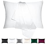 BEIJOEY 100% Mulberry Silk Pillowcase 2 Pack for Hair and Skin,19 Momme 600 Thread Count Natural Silk Pillow Cover Set of 2,with Hidden Zipper,Soft Breathable Smooth (White, Standard 20''x26'')