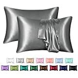 MR&HM Satin Pillowcase for Hair and Skin, Silk Satin Pillowcase 2 Pack, Queen Size Pillow Cases Set of 2, Silky Pillow Cover with Envelope Closure (20x30, Dark Grey)