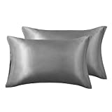Love's cabin Silk Satin Pillowcase for Hair and Skin (Dark Gray, 20x26 inches) Slip Pillow Cases Standard Size Set of 2 - Satin Cooling Pillow Covers with Envelope Closure