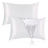 Veaken Silk Pillowcase for Hair and Skin, 2 Pack 100% Mulberry Silk Pillowcase 25 Momme, 600 Thread Count, Both Side Pure Silk Pillow Cover with Hidden Zipper (White, Standard 20''×26'')