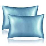 Sutuo Home Silk Pillowcase 2 Pack 100% Mulberry Silk Pillow Cases for Hair and Skin 6A Both Sides 19 Momme Natural Silk Pillow Cover Super Soft and Smooth Standard 20"x26" Aqua Blue