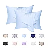Silk Pillowcase 2 Pack, FANHSJF 100% Mulberry Silk Pillowcase for Hair and Skin, 19 Momme 600 Thread Count Silk Pillow Cover Set of 2 with Hidden Zipper. (Light Blue, King 20x36)