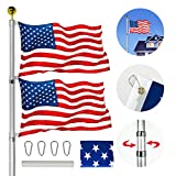 VAIIGO 30FT Telescoping Flag Pole Kit, Heavy Duty Aluminum Flag Pole Fly 2 Flags, with 3 x 5 American Flag, Golden Top Ball and Clips Inground Flag Pole for Outdoor, Commercial, Residential Use