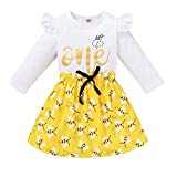 Infant Baby Girl Birthday Outfits My 1st Bee Day One Birthday Clothes Long Sleeves Romper+Yellow Bee Skirt (12-18 Months, Yellow bee one First Birthday Outfits)