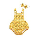 Baby Girl Sunsuit Set Toddler Honey Bees Romper Sleeveless Bodysuit with Headband Summer Outfits (Yellow, 3-6 Months)