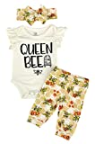 Unique Baby Girls Queen Bee Fall Layette Romper Headband Pants Outfit (Newborn) Brown