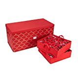 Simplify Box Organizer, with Dividers, Sturdy/Durable Handles, Fits up to 96 4" Ornaments, Decoration, Space Saving Holiday Storage, Count, Red