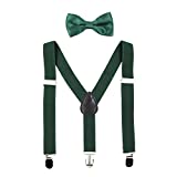 Hanerdun Kids Suspender Bowtie Sets Adjustable Suspender With Bow Ties Gift Idea For Boys And Girls, Dark Green, One Size