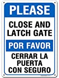 Please Lock and Latch The Gate Sign Bilingual English/Spanish, 10” x 14” Industrial Grade Aluminum, Easy Mounting, Rust-Free/Fade Resistance, Indoor/Outdoor, USA Made by MY SIGN CENTER