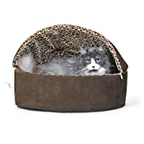K&H PET PRODUCTS Thermo-Kitty Deluxe Hooded Cat Bed, Large 20", 4W, Mocha Leopard