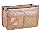 Vercord Updated Purse Handbag Organizer Insert Liner Bag in Bag 13 Pockets Beige Dot Small