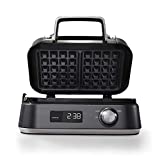 Calphalon Intellicrisp Belgian Waffle Maker with LED Display Timer and Ceramic Cooking Plates, Makes 2 Waffles, Dark Stainless Steel