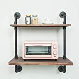 Black,Industrial Retro Wall Mount Iron Pipe shelves,Microwave Oven Rack- Wall mounted Microwave Oven Shelf Stand,Storage Organizer For Kitchen,Oven,Toaster,Utensils,Spice,Mits and more