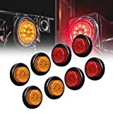 8pc 2" Amber + Red Round Trailer LED Clearance Marker Lights [DOT Approved] [Reflector Lens] [Grommet] [Flush-Mount] [Waterproof IP67] Marker Clearance Lights for Trailer Truck
