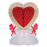 Beistle Heart and Cupid Centerpiece Valentine’s Day Tableware Decorations – Wedding Anniversary Party Supplies, 11", Red/White/Gold