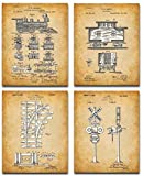 Original Railroad Trains Patent Art Prints - Set of Four Photos (8x10) Unframed - Makes a Great Train Station Decor and Gift Under $20 for Rail Fans